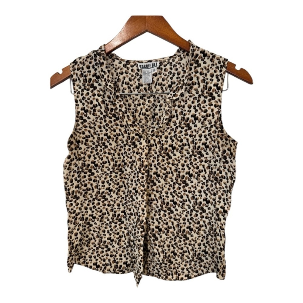 Robbie Bee Brown and Tan Sleeveless Blouse. 100% silk. Size small.